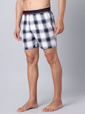 Men's White, 100% Cotton, Checks, Regular Fit, Outer Elastic, Mid-Rise, Boxers
