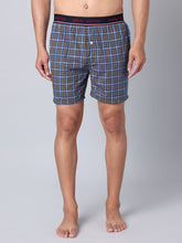 Men's Blue, 100% Cotton, Checks, Regular Fit, Outer Elastic, Mid-Rise, Boxers