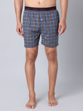 Men's Blue, 100% Cotton, Checks, Regular Fit, Outer Elastic, Mid-Rise, Boxers