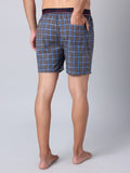 Men's Blue, 100% Cotton, Checks, Regular Fit, Outer Elastic, Mid-Rise, Boxers
