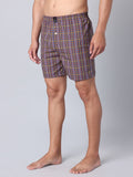 Men's Multicolor, 100% Cotton, Checks, Regular Fit, Inner Elastic, Mid-Rise, Boxers