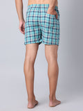 Men's Aqua Blue, 100% Cotton, Checks, Regular Fit, Inner Elastic, Mid-Rise, Boxers