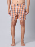 Men's Orange, 100% Cotton, Checks, Regular Fit, Inner Elastic, Mid-Rise, Boxers