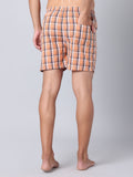 Men's Orange, 100% Cotton, Checks, Regular Fit, Inner Elastic, Mid-Rise, Boxers