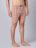 Men's Orange, 100% Cotton, Checks, Regular Fit, Inner Elastic, Mid-Rise, Boxers