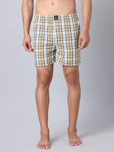 Men's Yellow, 100% Cotton, Checks, Regular Fit, Inner Elastic, Mid-Rise, Boxers