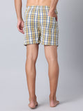 Men's Yellow, 100% Cotton, Checks, Regular Fit, Inner Elastic, Mid-Rise, Boxers