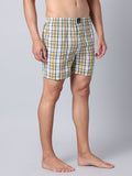 Men's Yellow, 100% Cotton, Checks, Regular Fit, Inner Elastic, Mid-Rise, Boxers