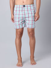 Men's Blue, 100% Cotton, Checks, Regular Fit, Inner Elastic, Mid-Rise, Boxers