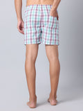 Men's Blue, 100% Cotton, Checks, Regular Fit, Inner Elastic, Mid-Rise, Boxers