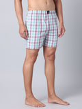 Men's Blue, 100% Cotton, Checks, Regular Fit, Inner Elastic, Mid-Rise, Boxers