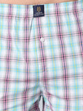 Men's Blue, 100% Cotton, Checks, Regular Fit, Inner Elastic, Mid-Rise, Boxers