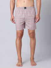 Men's Light Pink, 100% Cotton, Checks, Regular Fit, Inner Elastic, Mid-Rise, Boxers