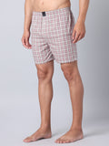 Men's Light Pink, 100% Cotton, Checks, Regular Fit, Inner Elastic, Mid-Rise, Boxers