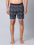 Men's Navy, 100% Cotton, Print, Regular Fit,  Outer Elastic, Mid-Rise, Boxers