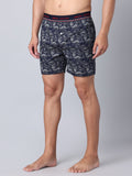Men's Navy, 100% Cotton, Print, Regular Fit,  Outer Elastic, Mid-Rise, Boxers