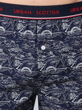 Men's Navy, 100% Cotton, Print, Regular Fit,  Outer Elastic, Mid-Rise, Boxers