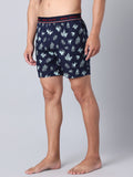 Men's Navy, 100% Cotton, Print, Regular Fit, Outer Elastic, Mid-Rise, Boxers