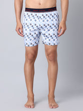 Men's Blue, 100% Cotton, Print, Regular Fit, Outer Elastic, Mid-Rise, Boxers