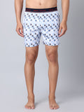 Men's Blue, 100% Cotton, Print, Regular Fit, Outer Elastic, Mid-Rise, Boxers