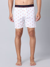 Men's White, 100% Cotton, Print, Regular Fit, Outer Elastic, Mid-Rise, Boxers