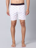 Men's White, 100% Cotton, Print, Regular Fit, Outer Elastic, Mid-Rise, Boxers