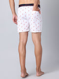 Men's White, 100% Cotton, Print, Regular Fit, Outer Elastic, Mid-Rise, Boxers