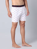 Men's White, 100% Cotton, Print, Regular Fit, Outer Elastic, Mid-Rise, Boxers