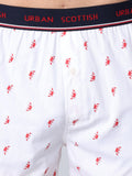Men's White, 100% Cotton, Print, Regular Fit, Outer Elastic, Mid-Rise, Boxers