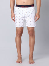 Men's White, 100% Cotton, Print, Regular Fit, Outer Elastic, Mid-Rise, Boxers