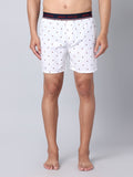 Men's White, 100% Cotton, Print, Regular Fit, Outer Elastic, Mid-Rise, Boxers