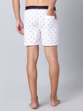 Men's White, 100% Cotton, Print, Regular Fit, Outer Elastic, Mid-Rise, Boxers