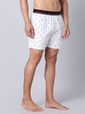 Men's White, 100% Cotton, Print, Regular Fit, Outer Elastic, Mid-Rise, Boxers