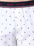Men's White, 100% Cotton, Print, Regular Fit, Outer Elastic, Mid-Rise, Boxers