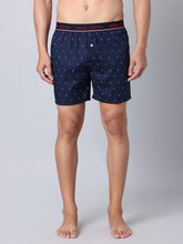 Men's Navy, 100% Cotton, Print, Regular Fit, Outer Elastic, Mid-Rise, Boxers