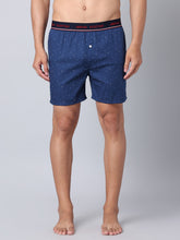 Men's Navy, 100% Cotton, Print, Regular Fit, Outer Elastic, Mid-Rise, Boxers