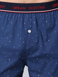 Men's Navy, 100% Cotton, Print, Regular Fit,  Outer Elastic, Mid-Rise, Boxers