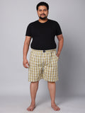Men's Yellow, 100% Cotton, Checks, Regular Fit, Inner Elastic, Mid-Rise, Boxers