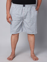 Men's White/Green, 100% Cotton, Checks, Regular Fit, Inner Elastic, Mid-Rise, Boxers