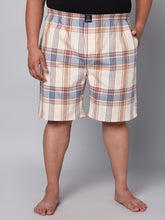 Men's Beige, 100% Cotton, Checks, Regular Fit, Inner Elastic, Mid-Rise, Boxers