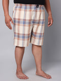 Men's Beige, 100% Cotton, Checks, Regular Fit, Inner Elastic, Mid-Rise, Boxers