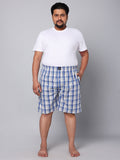 Men's Blue, 100% Cotton, Checks, Regular Fit, Inner Elastic, Mid-Rise, Boxers