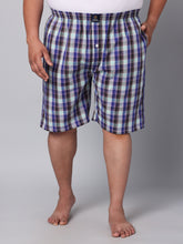 Men's Blue/Grey, 100% Cotton, Checks, Regular Fit, Inner Elastic, Mid-Rise, Boxers