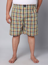 Men's Orange/Green, 100% Cotton, Checks, Regular Fit, Inner Elastic, Mid-Rise, Boxers