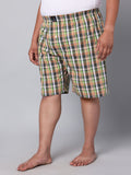 Men's Orange/Green, 100% Cotton, Checks, Regular Fit, Inner Elastic, Mid-Rise, Boxers
