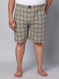Men's Blue/Yellow, 100% Cotton, Checks, Regular Fit, Inner Elastic, Mid-Rise, Boxers