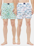 Men's Multicolor, 100% Cotton, Printed, Regular Fit, Inner Elastic, Mid-Rise, Boxers - Pack of 2
