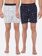 Men's Multicolor, 100% Cotton, Printed, Regular Fit, Outer Elastic, Mid , Boxers - Pack of 2