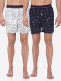 Men's Multicolor, 100% Cotton, Printed, Regular Fit, Outer Elastic, Mid , Boxers - Pack of 2