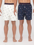 Men's Multicolor, 100% Cotton, Print, Regular Fit, Outer Elastic, Mid Rise, Boxers - Pack of 2